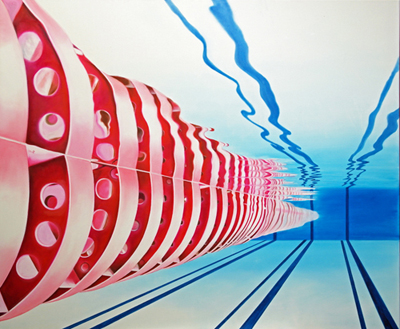 Schwimmleine pink, 120 x 100 cm, l auf Leinwand, 2022